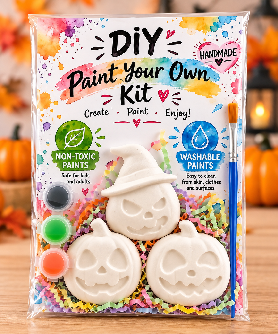Paint Your Own Pumpkin Trio - Kids Halloween Craft Set